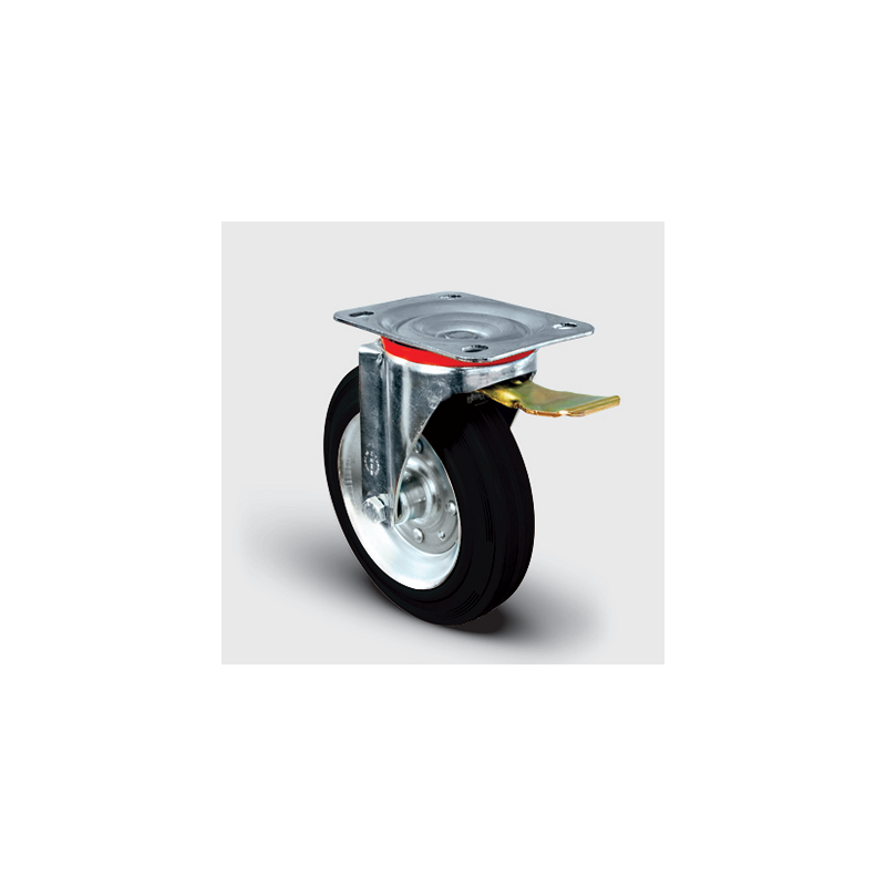 ROULETTE CAOUTCHOUC PIVOT JANTE TOLE-200X50MM-EMES