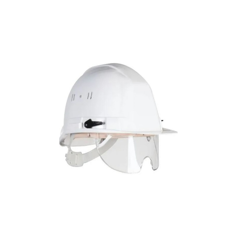 CASQUE DE CHANTIER BLANC AVEC LUNETTE INTEGREE
