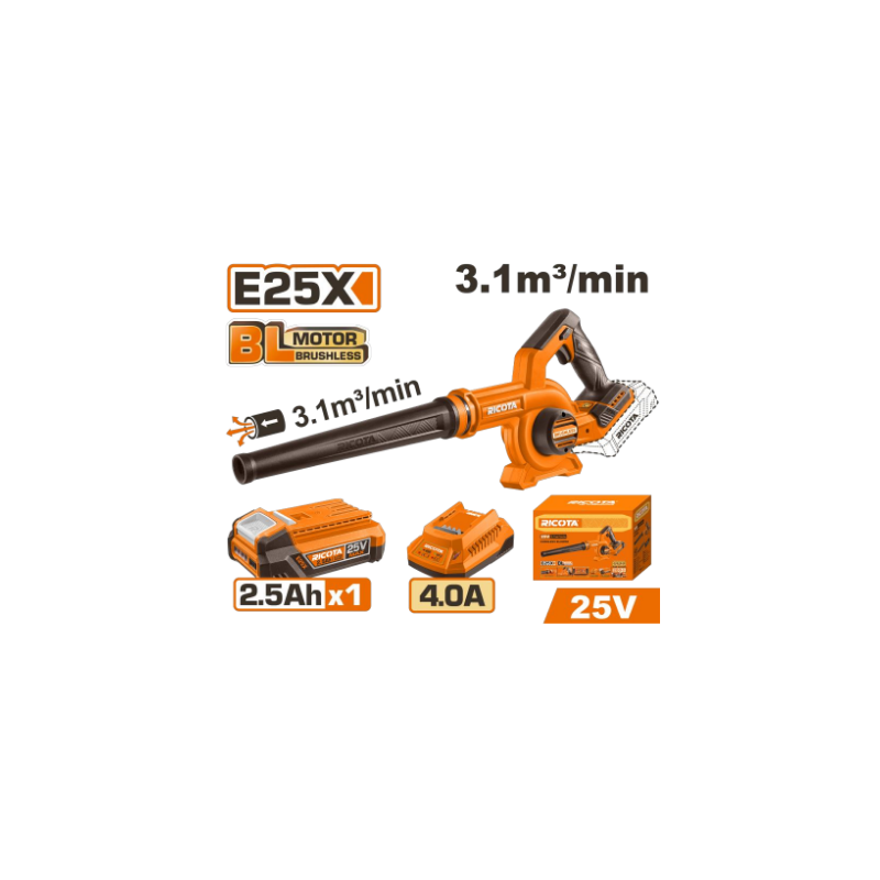 SOUFFLEUR BRUSHLES 3,1M³-MIN 25V-2.5AH X1-RICOTA