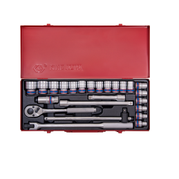 COFFRET 24 PCS-DOUILLE+ACCESSOIRE 1-2"-CHROME-KT