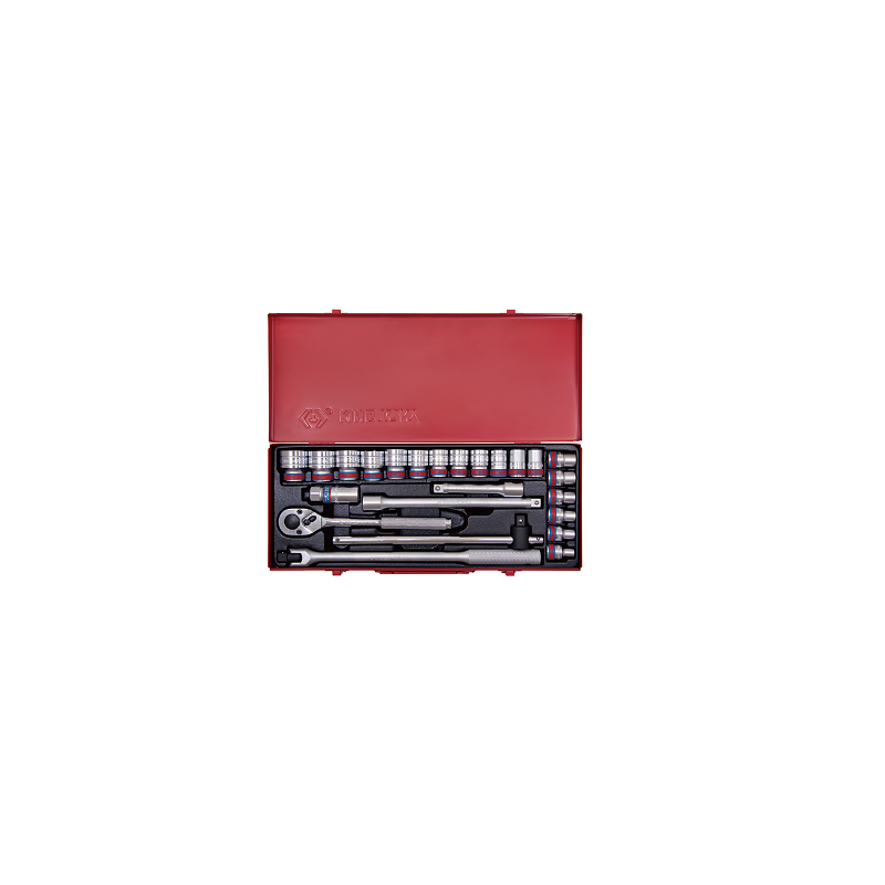 COFFRET 24 PCS-DOUILLE+ACCESSOIRE 1-2"-CHROME-KT