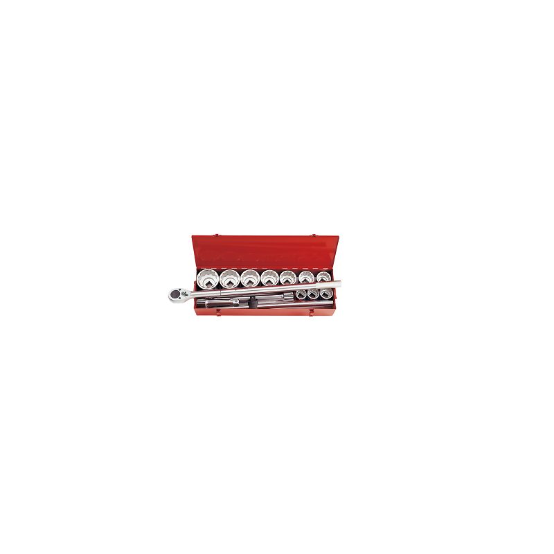 COFFRET 14 PCS-DOUILLE+ACCESSOIRE 1"-CHROME-KT