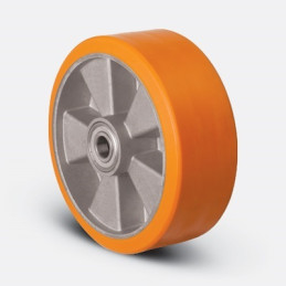 ROUE POLYURETH JANTE ALU-150X45MM-AXE Ø 20MM-EMES