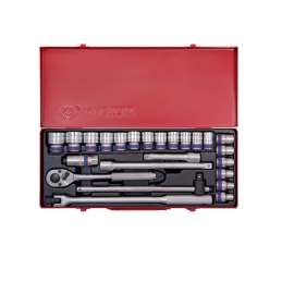 COFFRET 24 PCS-DOUILLE+ACCESSOIRE 1-2"-CHROME-KT