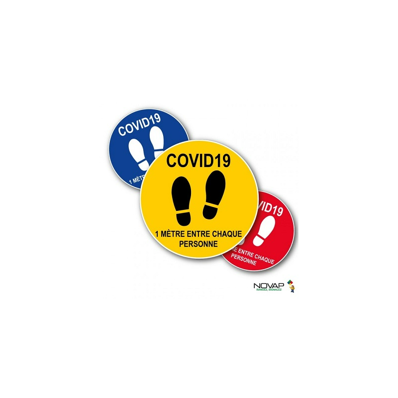 PICTOGRAMME ROND-COVID 19 1M DISTANCE-JAUNE-NOVAP