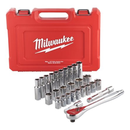 JEU 28 PCS-DOUILLE 1-2 CHROME+ACCESSOIRE-MILWAUKEE