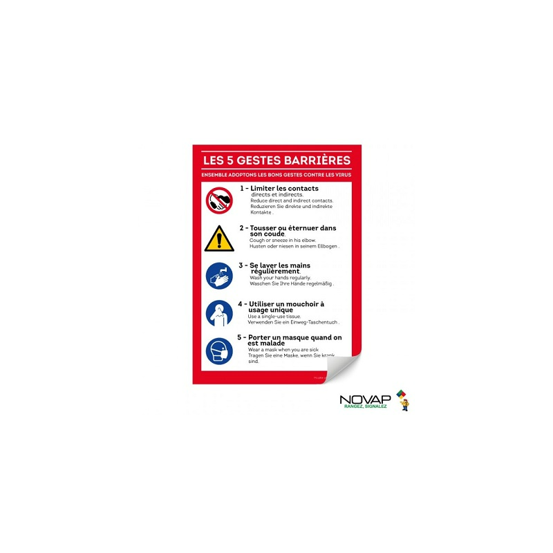 ADHESIF SOUPLE A4 "LES 5 GESTES BARRIERE" ADHESIF SOUPLE A4 "LES 5 GESTES BARRIERE"