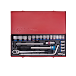 COFFRET 24 PCS-DOUILLE+ACCESSOIRE 1-2"-CHROME-KT