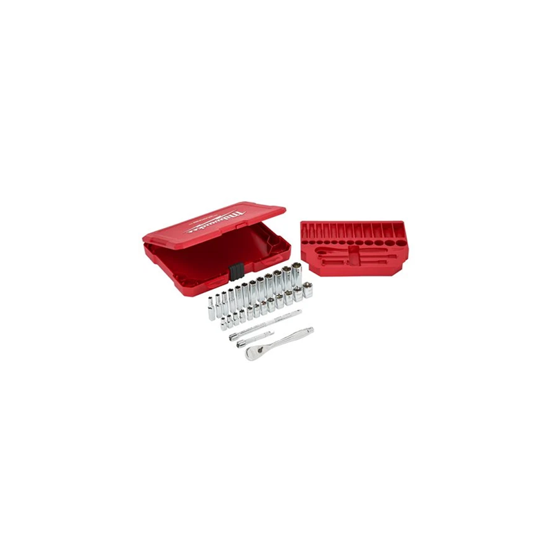 JEU 28 PCS-DOUILLE 1-4 CHROME+ACCESSOIRE-MILWAUKEE